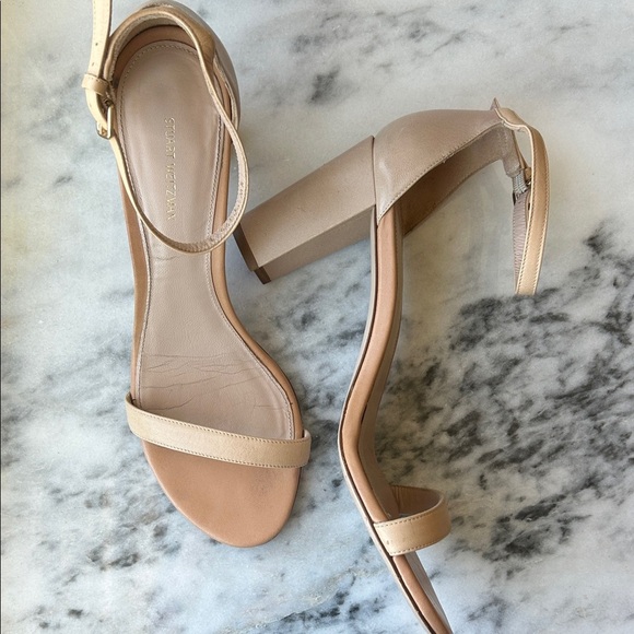 Stuart Weitzman Nude High Heel Block Sandals | 11 - Picture 1 of 7